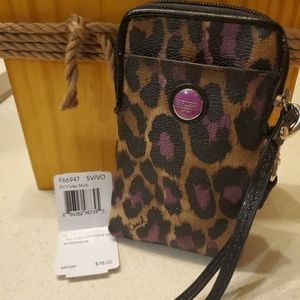 COACH **Rare** purple leopard wristlet/cig case